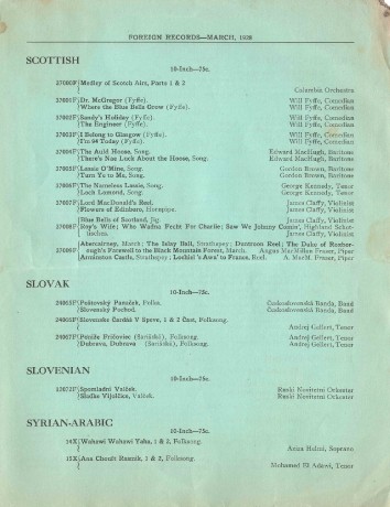 Z predajného katalógu Columbie z roku 1928