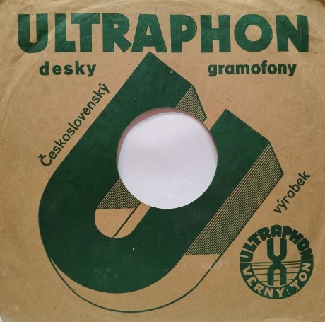 Ultraphon - obal "desky, gramofony / Československý výrobek" z cca 1932-39, zelené prevedenie
