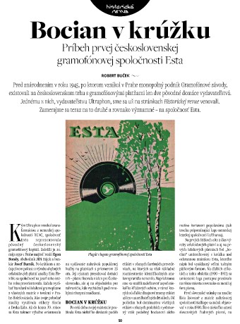 Bocian v krúžku: príbeh prvej československej gramofónovej spoločnosti Esta. Historická revue 09/26 s. 50.