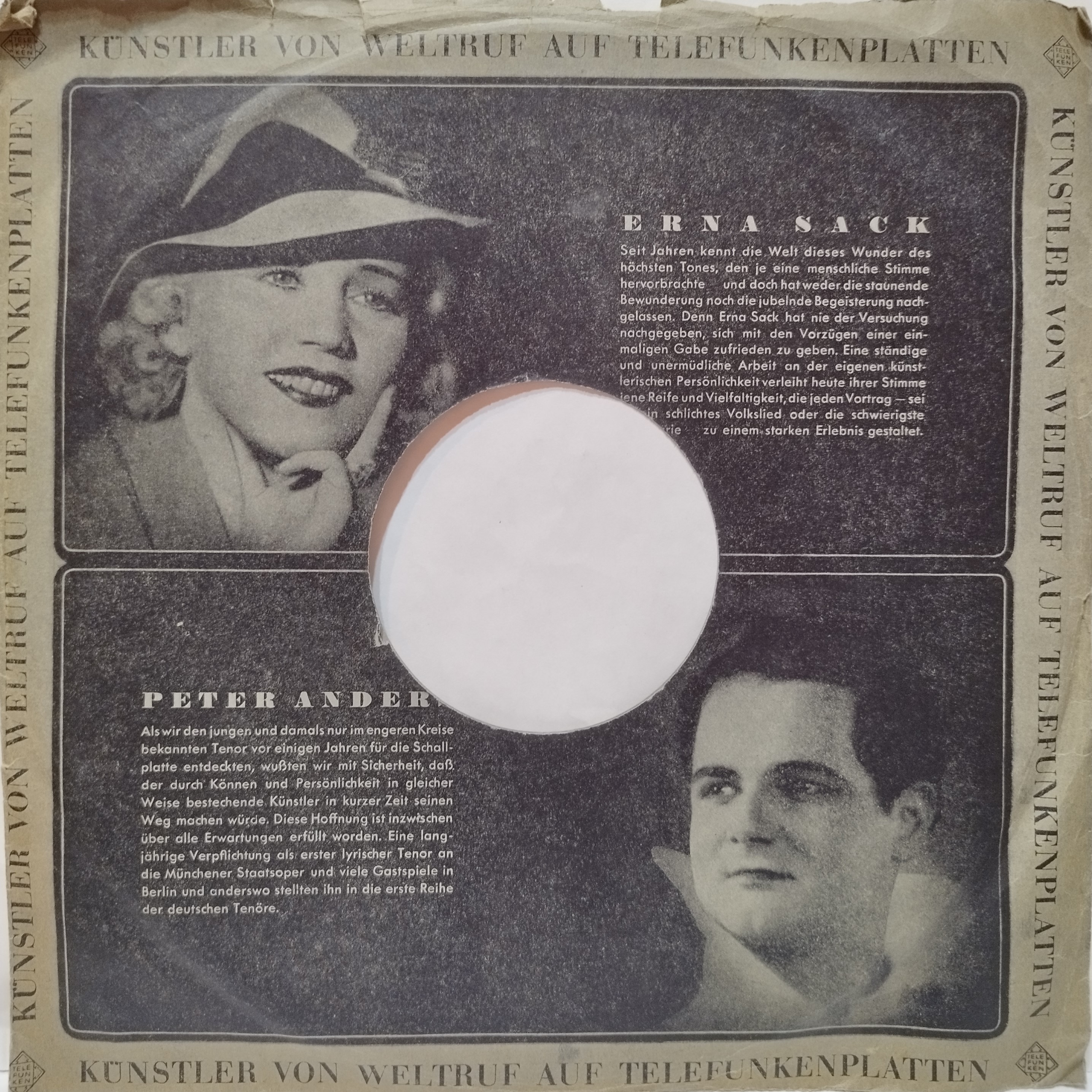 Telefunken obal obrázkový z rokov 1938/1939, druhá strana