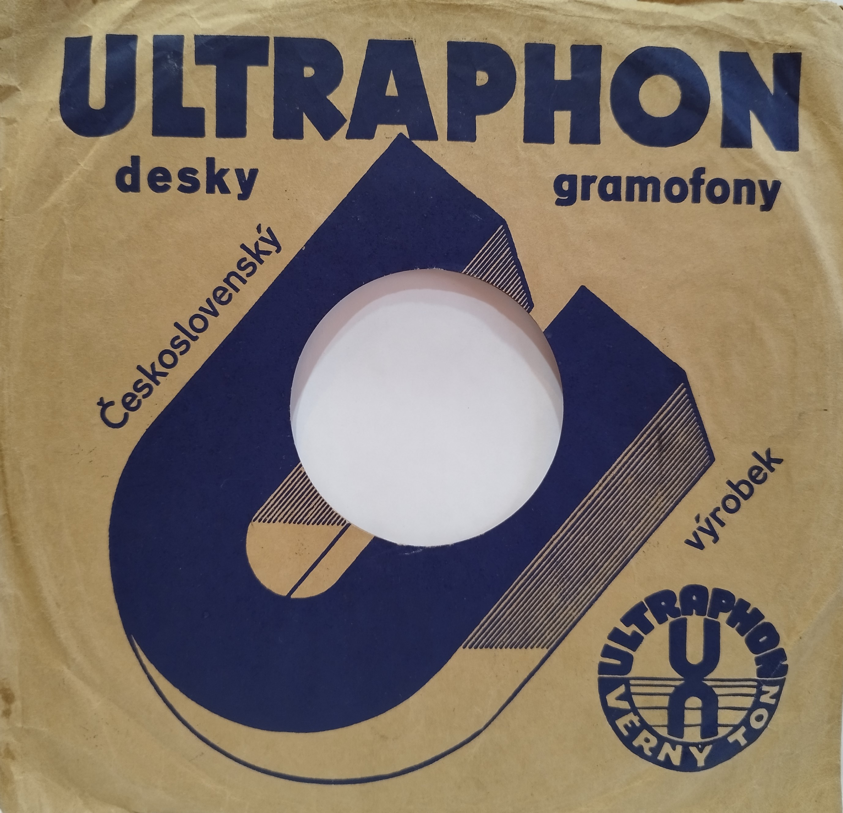 Ultraphon - obal "desky, gramofony / Československý výrobek" z cca 1932-39, modré prevedenie, druhá strana