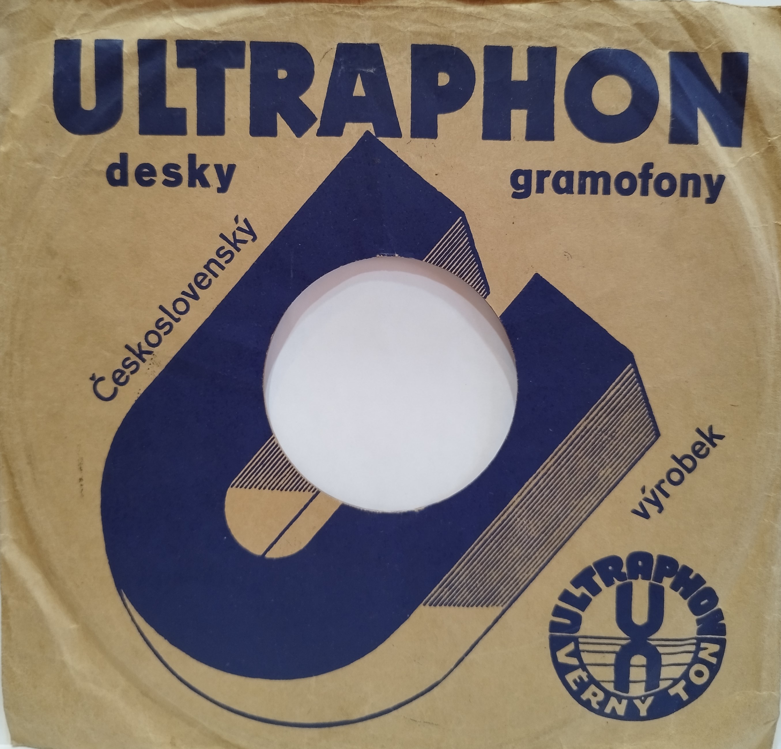 Ultraphon - obal "desky, gramofony / Československý výrobek" z cca 1932-39, modré prevedenie