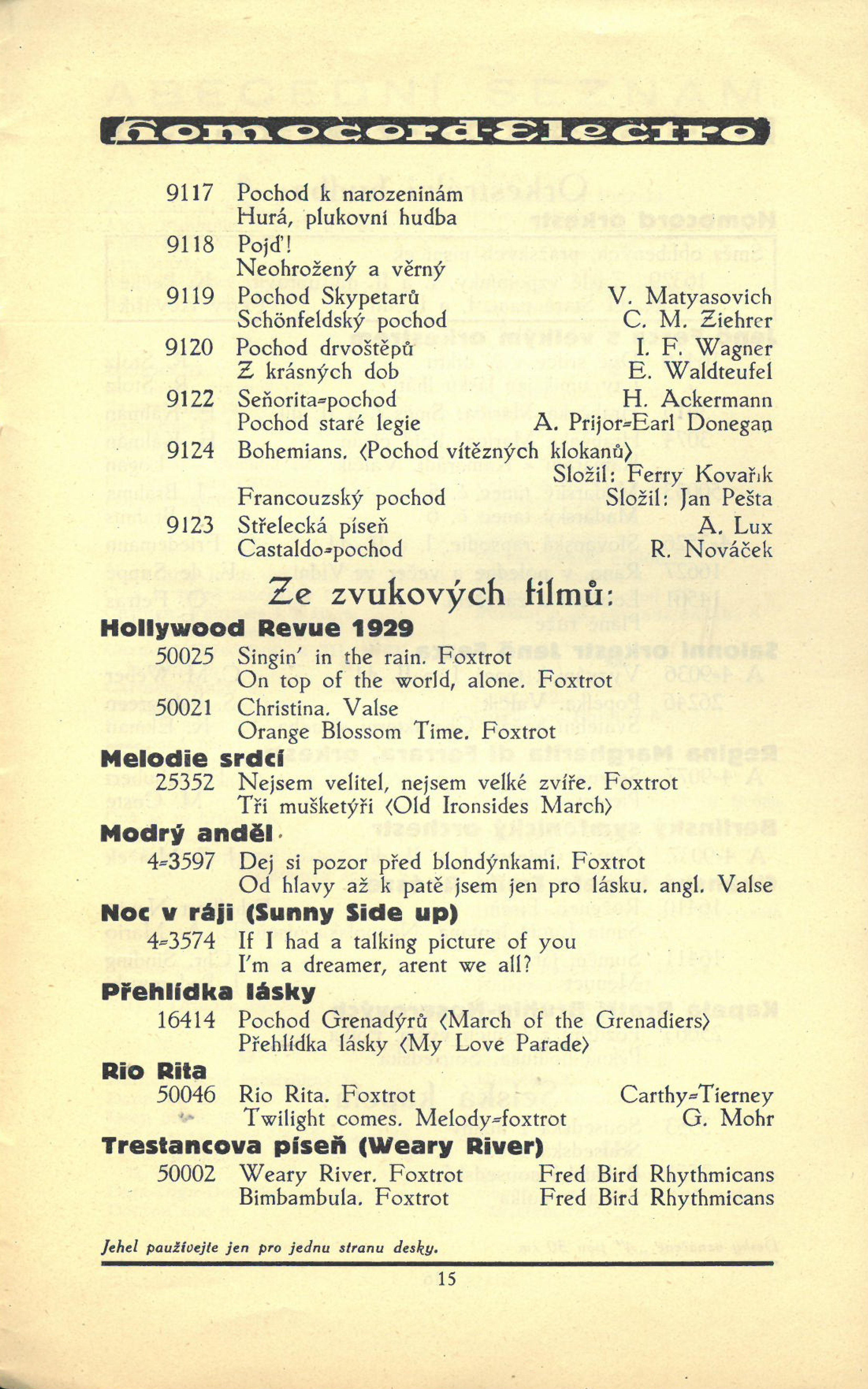 Homocord listopadový dodatek 1930, strana 15