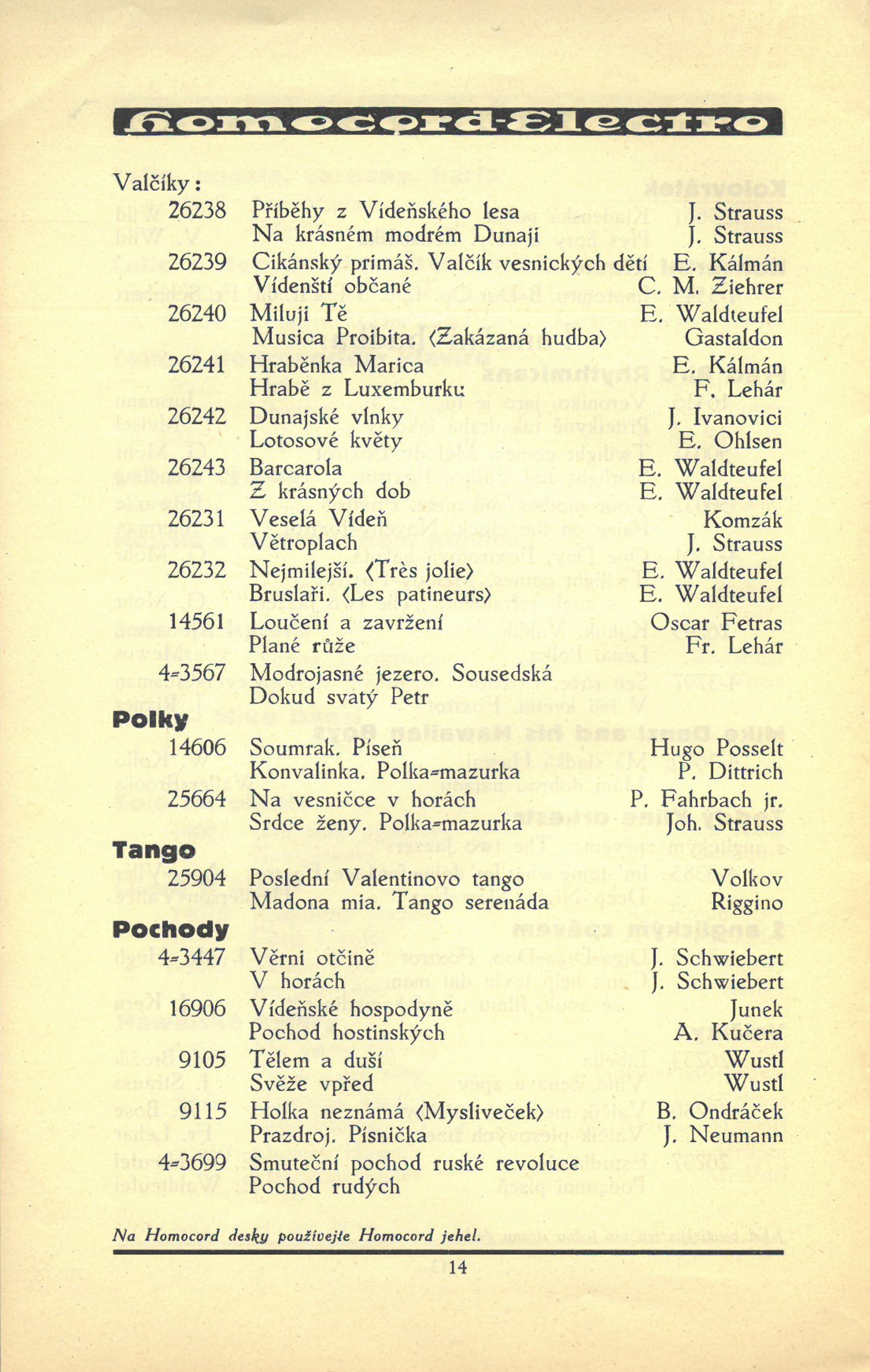 Homocord listopadový dodatek 1930, strana 14