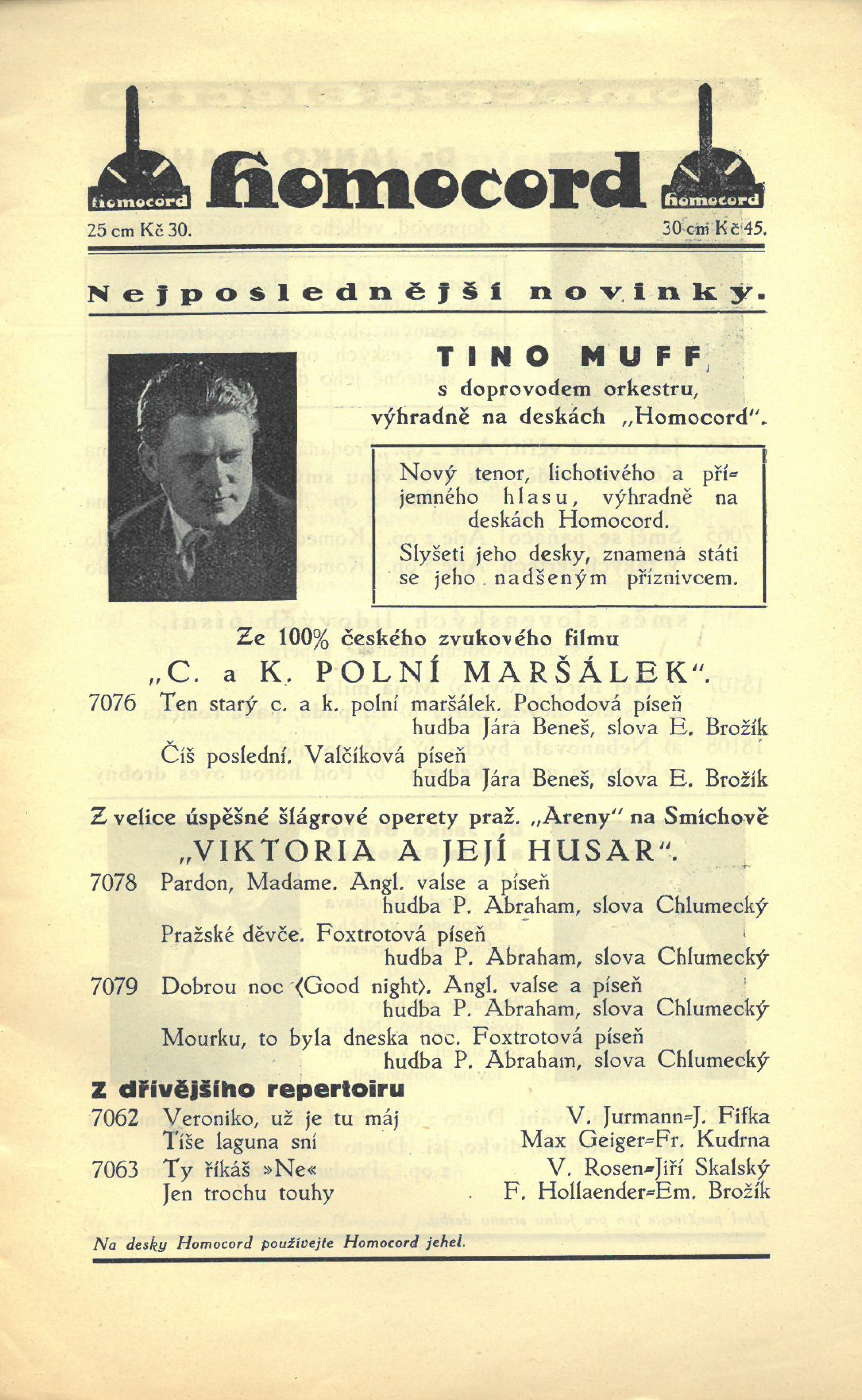 Homocord listopadový dodatek 1930, strana 1