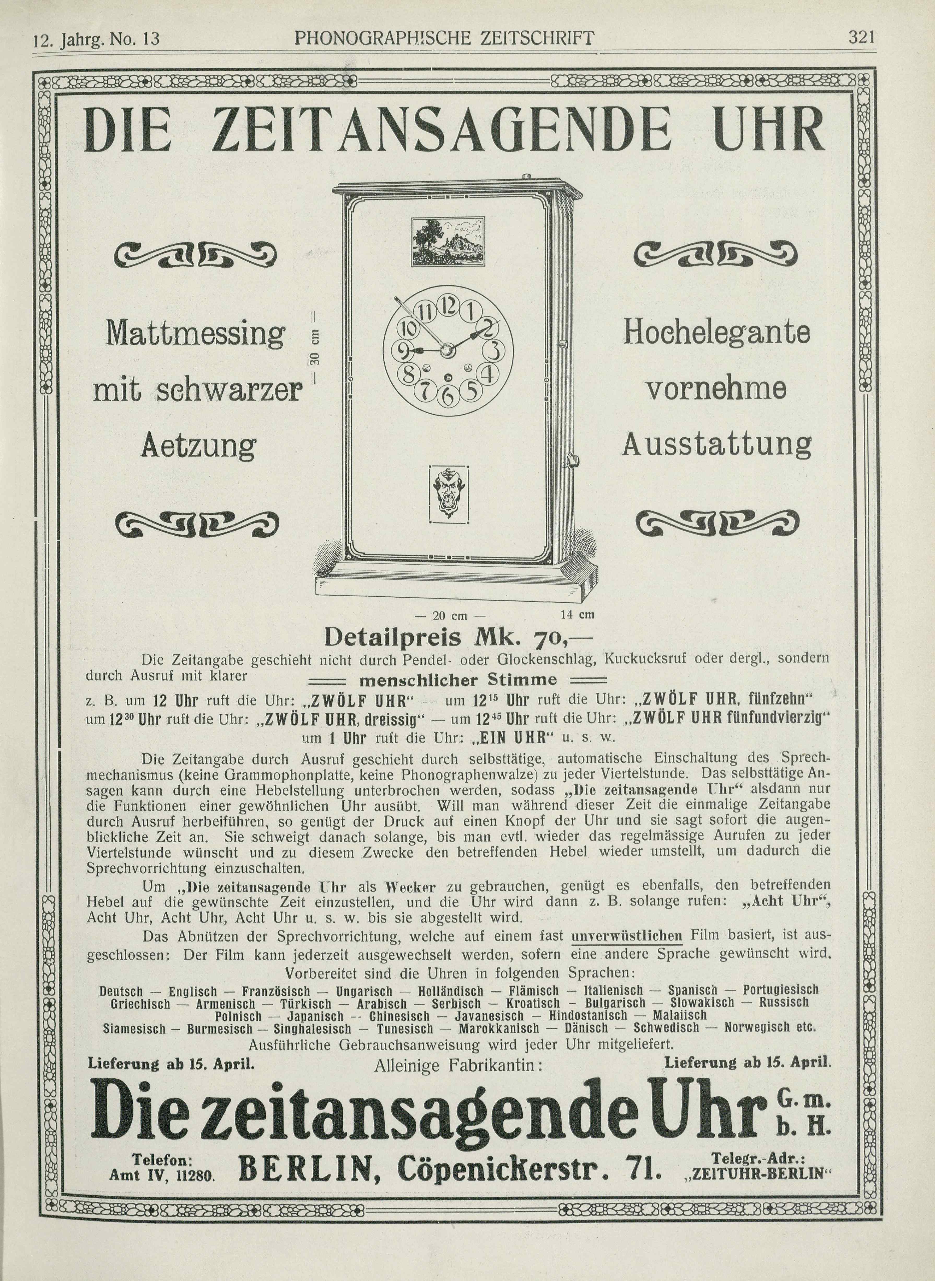 „Hovoriace hodiny“ z roku 1911 so slovenčinou 