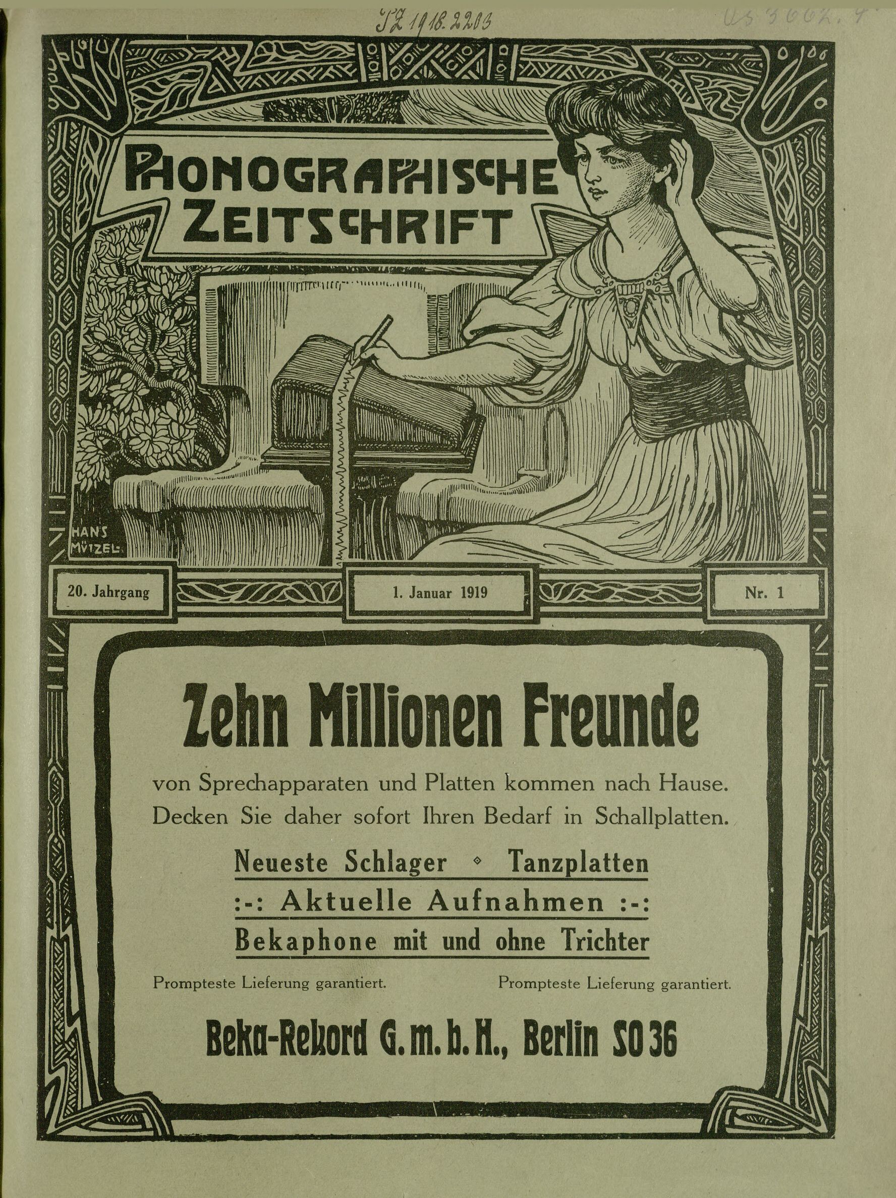 Titulka časopisu Phonographische Zeitschrift z 1. januára 1919