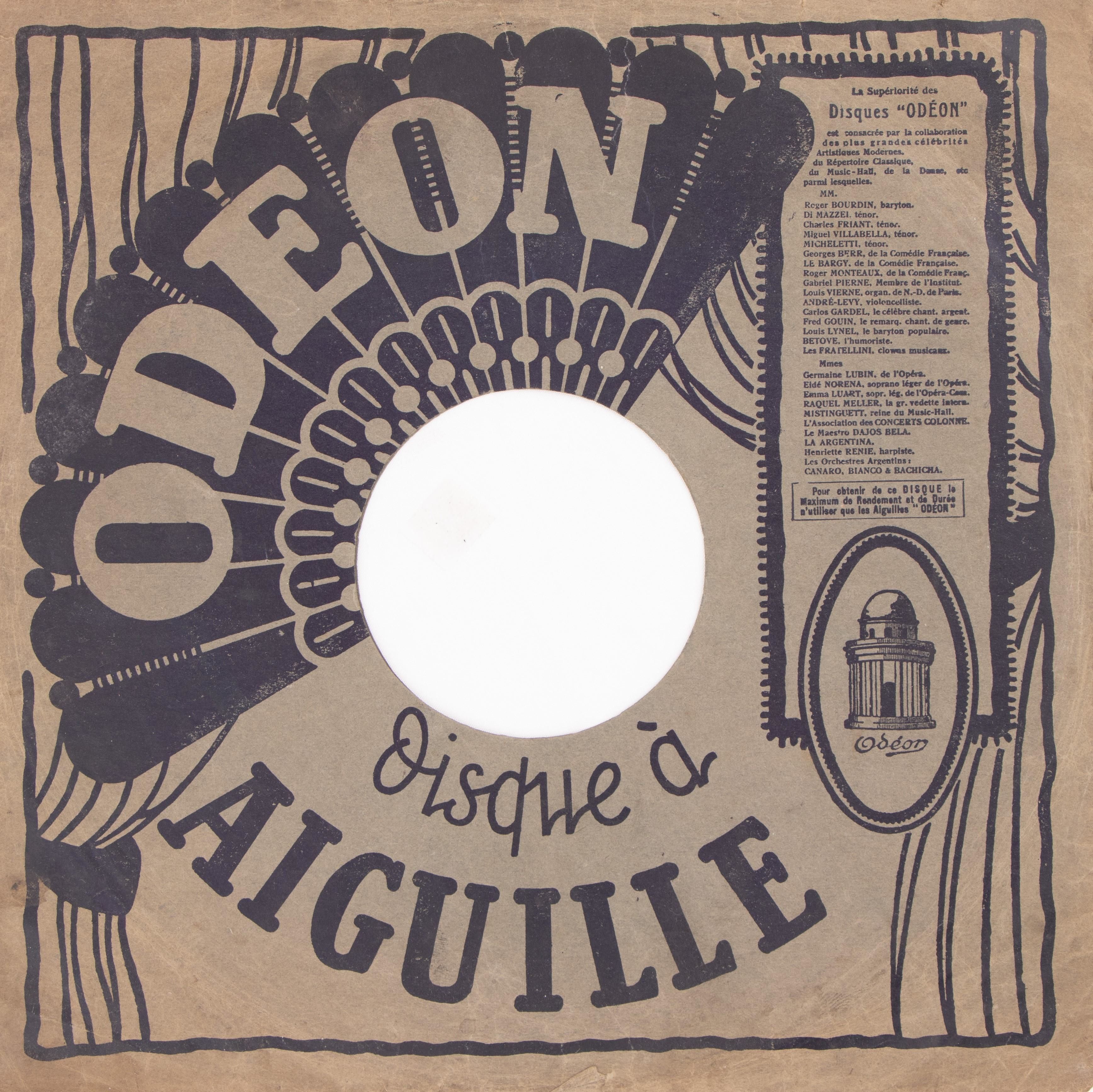 Odeon - obal platne v štýle ART DECO z 30. rokov 20. st. používané vo Francúzsku