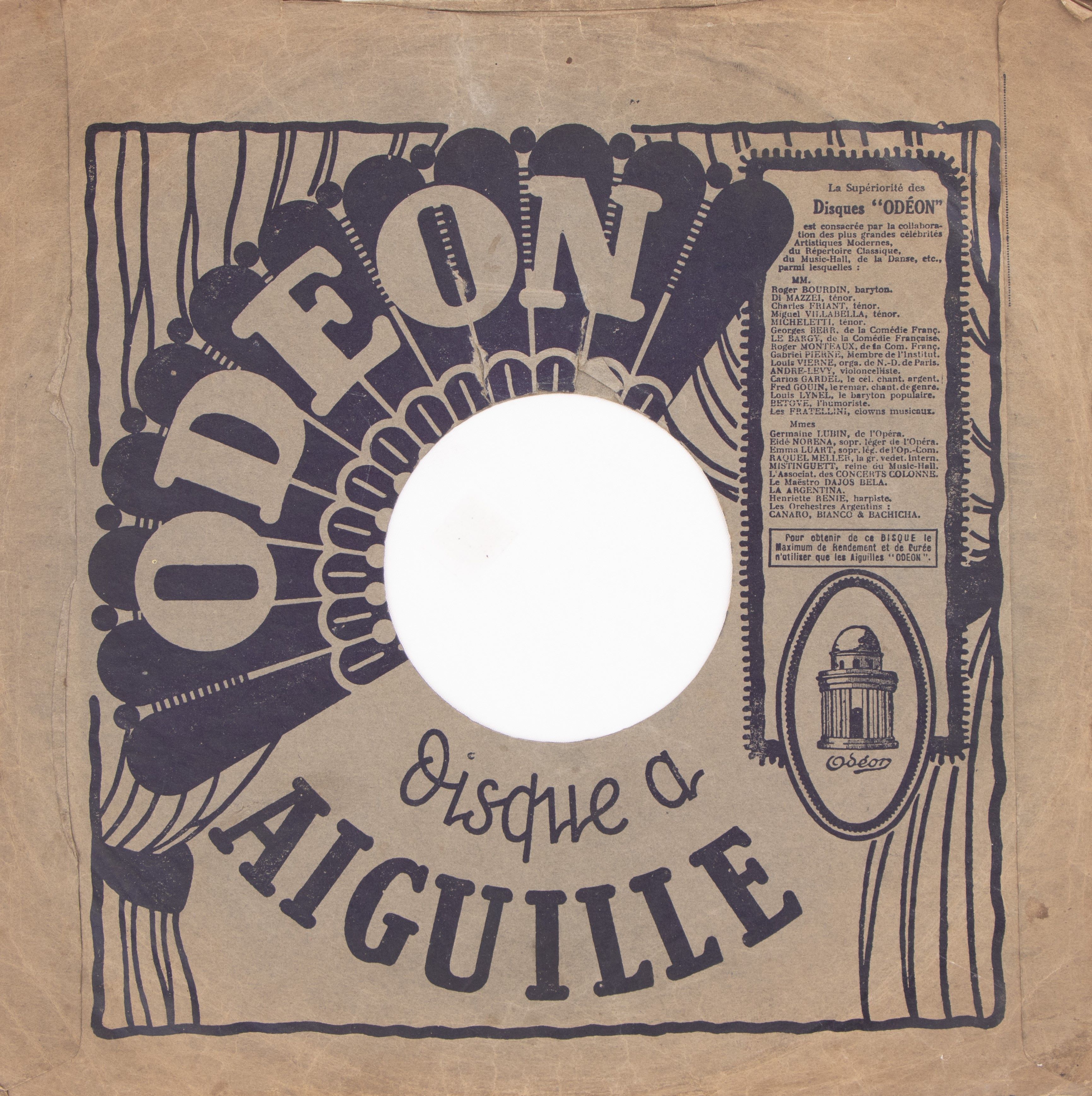 Odeon - obal platne v štýle ART DECO z 30. rokov 20. st. používané vo Francúzsku, druhá strana