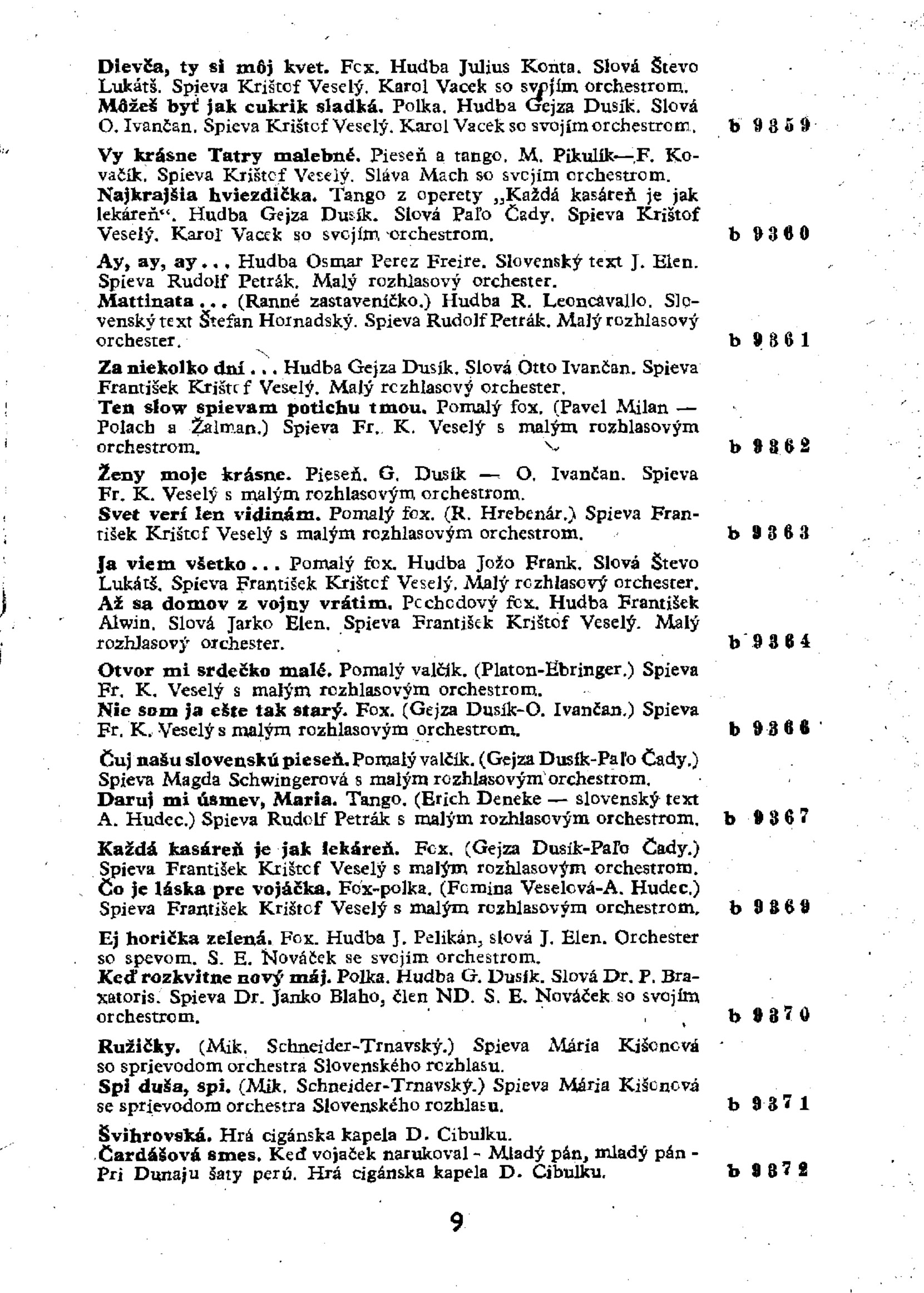 Gramofonové dosky Esta Ultraphon - Hlavný soznam slovenských dosák 1946 (1946) strana 9